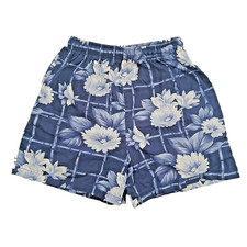 Honua Shorts Womens XS Blue USA Made Vintage 1990s Hawaiian Floral Lattice Print
