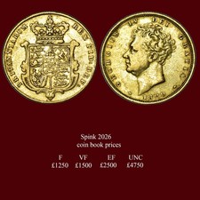 KING GEORGE THE IV 1829 GOLD SOVEREIGN , Bare Head / Date Below
