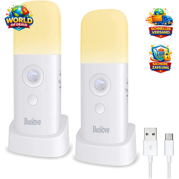 Nachtlicht Mit Bewegungsmelder 2 StüCk Wiederaufladbar Tragbar Usb-Kabel-image