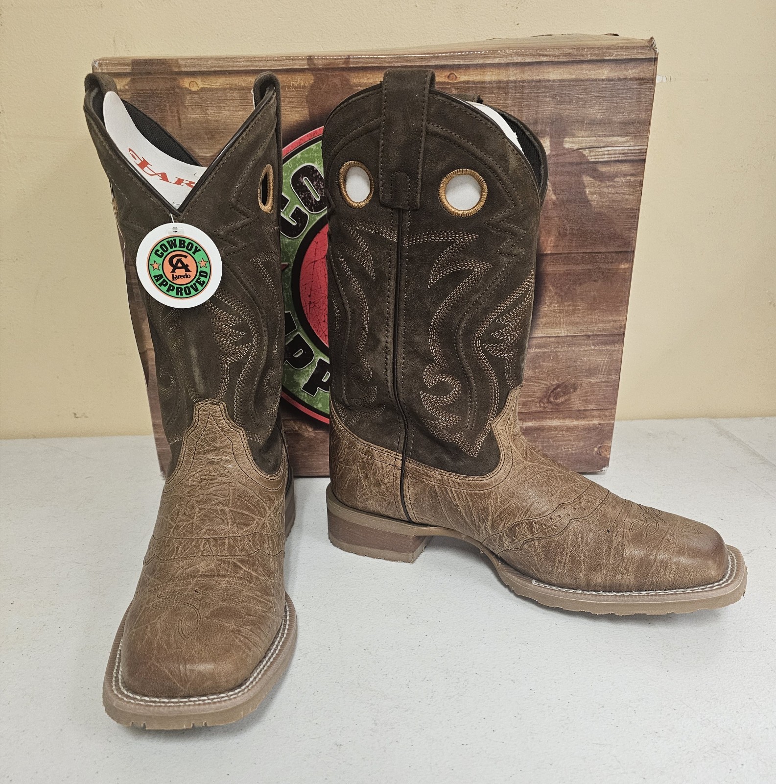Botas de cuero Laredo Jennings para hombre punta cuadrada color topo/carbón 7711 - talla 9