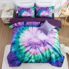6Pcs Bed in a Bag Bedding Set Tie Dye Galaxy Children Comforter Set, Psychede...