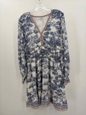 Pre-Owned Max Studio Blue Size Large Floral Knee Length Long Sleeve Dress