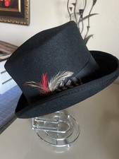 Black Men's Top Hat 100  Wool with Feather Accent, Size L