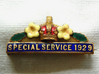 POLITICAL PRIMROSE LEAGUE OLD ENAMEL "SPECIAL SERVICE 1929" BAR