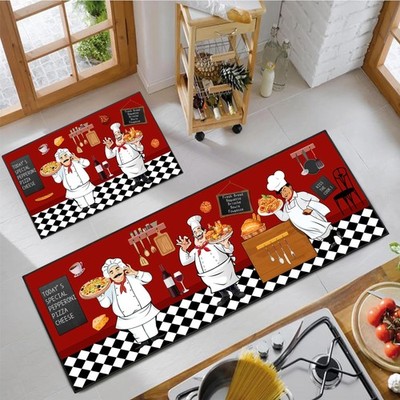 Fat Chef Kitchen Rug 2 Piece Set, Farmhouse Style Decor Kitchen Floor Mat, Ab...