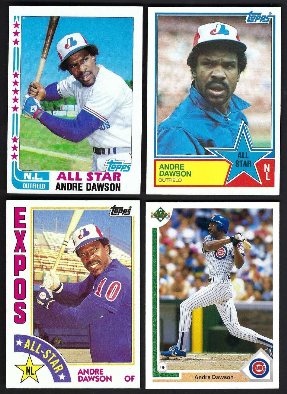 Andre Dawson Lot (C) Topps 1982 #341 1983 #402 1984 #392 & 1991 U D #454 MINT