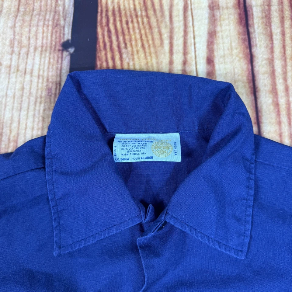 Vintage Boy Scouts Shirt Youth XL Blue America Uniform USA Button Outdoors Flag - Image 3 of 4