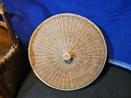 Large Vintage/ Antique Asian/Japanese Woven Bamboo Basket - Wedding? Signed - Picture 12 of 24