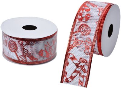 Clayre & Eef LI0126 Schleife Weiß Rot 3.8 cm x 2.7 m Synthetik Landhausstil