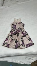Rare Editions Pink/Purple Floral Metallic Box Pleat Dress