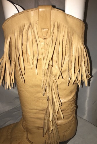 Vintage Dingo Fringe Leather Cowboy Boots Size 7 Tan Western Women’s Hippie BOHO - Picture 9 of 13