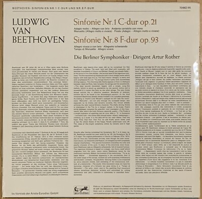 Beethoven Symphonies 1 & 8 ARTUR ROTHER Eurodisc White Label Promo