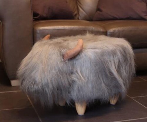 Animal Design Footstool Highland Cow Foot Rest Large Wooden Adult & Kids Stool
