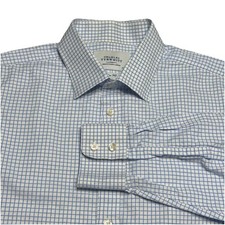 Charles Tyrwhitt Shirt Mens 17.5 34" Blue Windowpane Dress Shirt Spread Collar