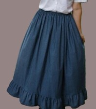 Girl Skirt Modest long full chambray denim blue jean cotton custom size XS S M L