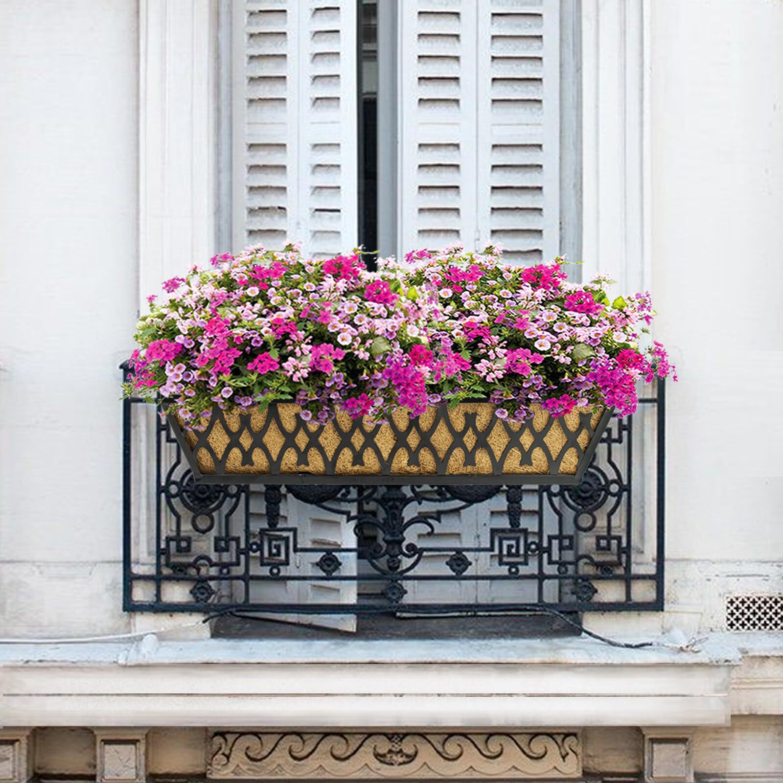 4 Pack 24 Inch Railing Planter Window Boxes Planters with Coconut Liner ...