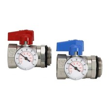 Kugelhahn für Heizkreisverteiler mit Thermometer Set aus 2 Kugelhähnen