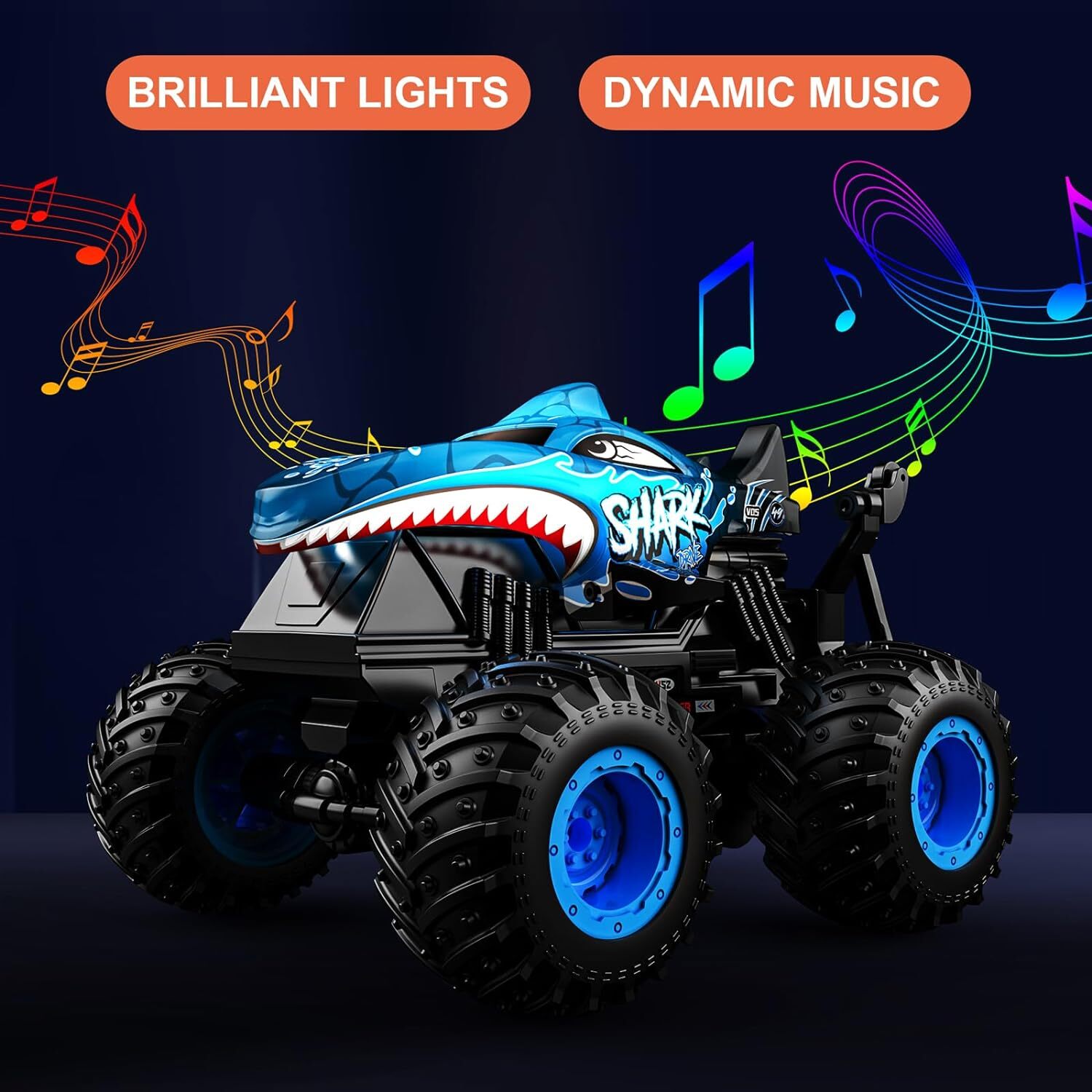 2.4GHz Remote Control Monster Truck, RC Stunt Toy Car with 2 Battery Light Sound
