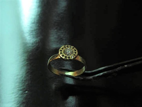 Engagement ring. 14K yellow gold ring with 0.16ct White Diamond & Black diamonds - 第 7/10 張圖片