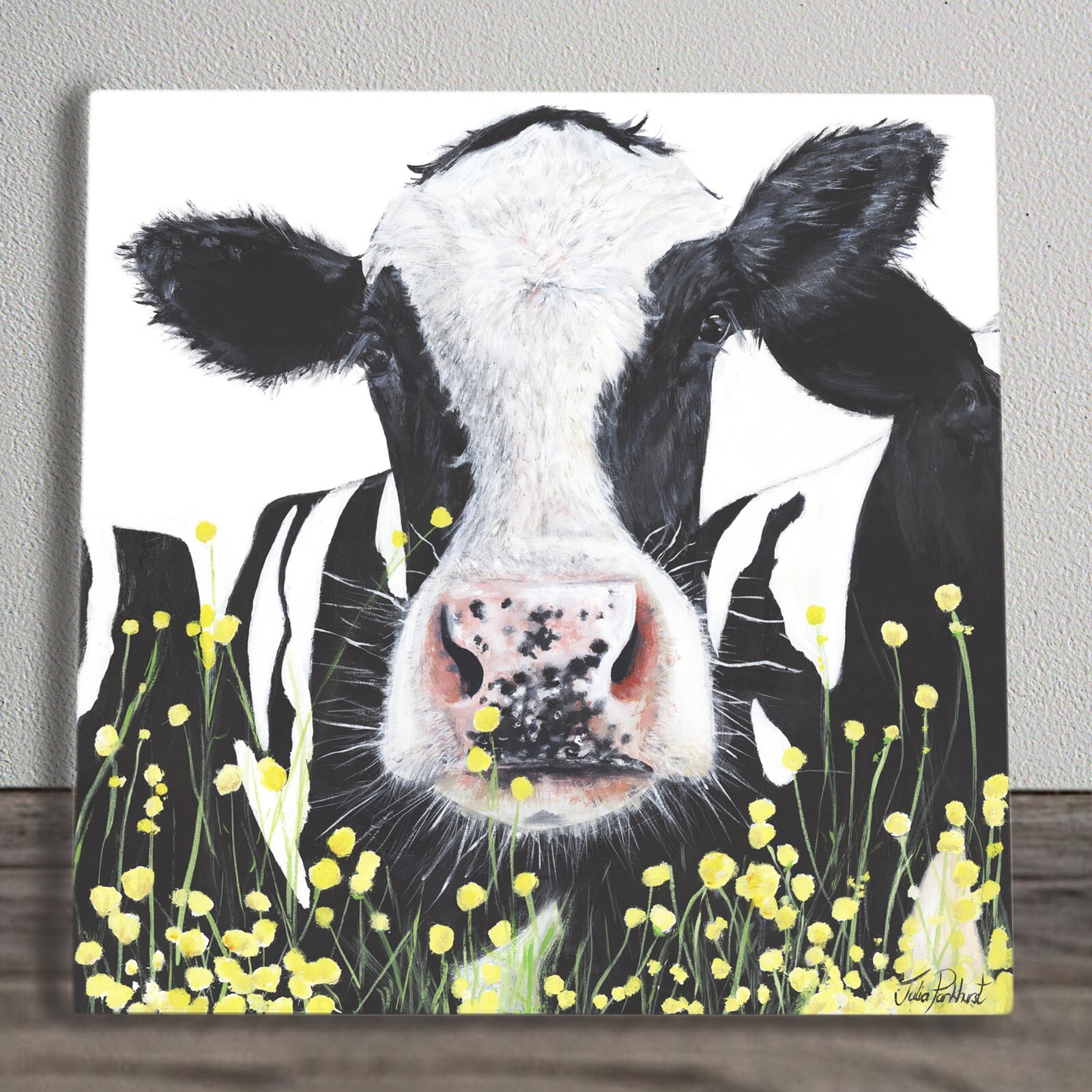 Cow & Buttercup Ceramic Tile Picture Plaque Sign Farm Pankhurst Gallery 20x20
