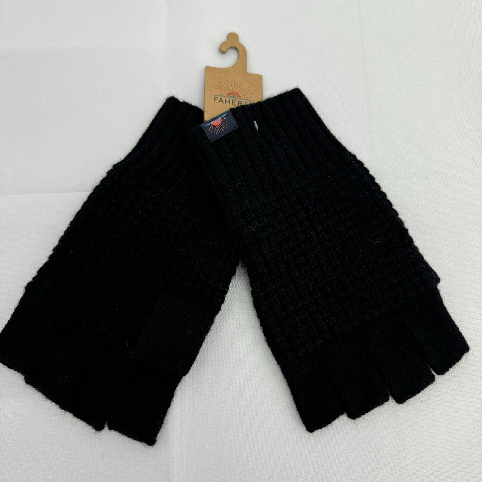 NWT Faherty Waffle Fingerless Glove One Size Black Unisex New