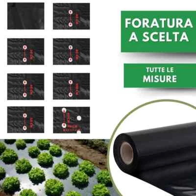 Telo per PACCIAMATURA Polietilene Nero con/senza Fori Larg. 100 cm Antierbacce