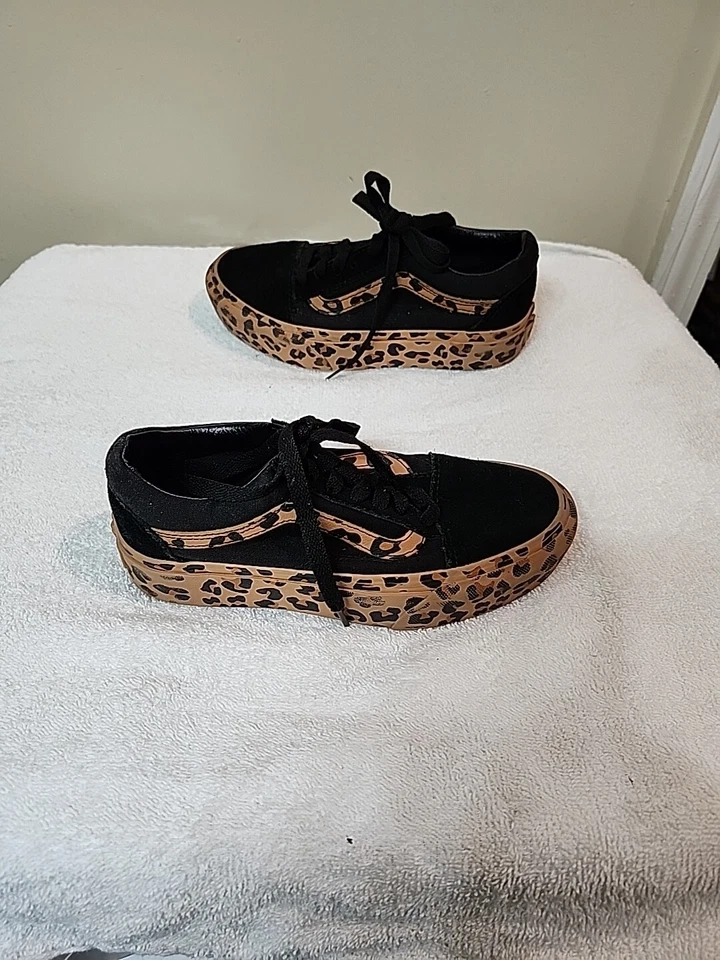 Old Skool Platform Vans Leopard Print Suede Womens 5 #721356 - Image 2 of 4