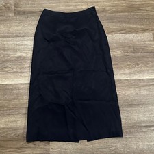 Vtg Talbots Silk Wool Midi Skirt 4P Navy 90s Minimalist Side Zip Back Slit Y2K