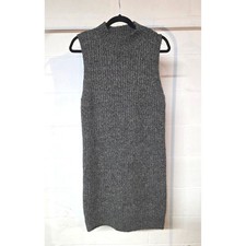 Vintage Sleeveless Mock Neck Sweater Dress Chunky Grey Knit Dress Minimalist