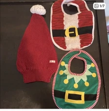 Janie & Jack Santa Hat & 2 bibs