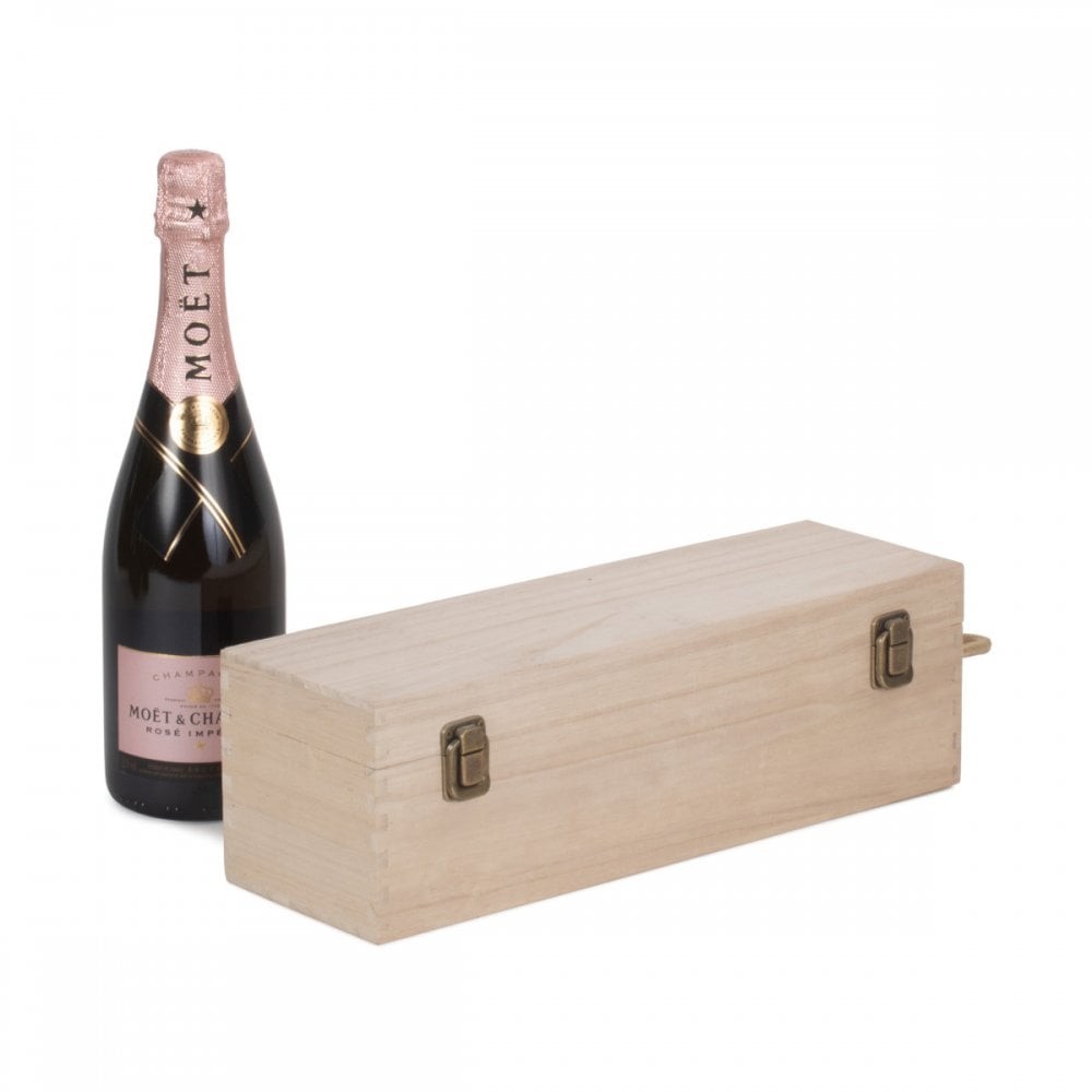 Single Bottle Wooden Gift Box with Hinged Lid Wine or Champagne Christmas Gift