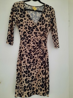 Kleid mit Leopardenmuster  mit V-Ausschnitt und 3/4 Ärmel