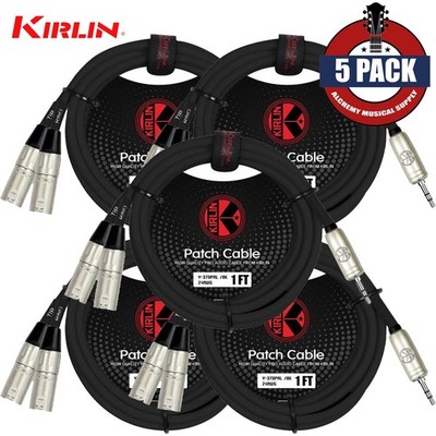 5-PACK Kirlin 1FT 3.5mm TRS To Dual XLR Male Noise-Free Y-Cable Y-370 PRL-01/BK