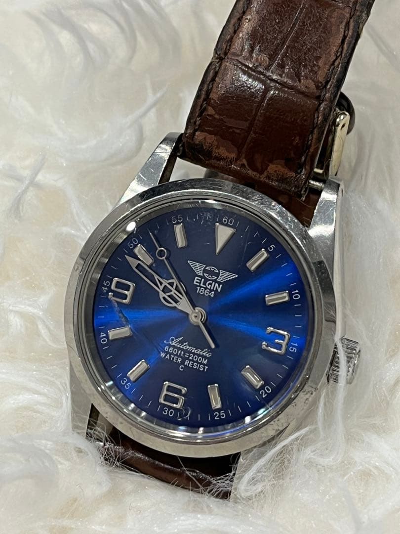 Elgin 1864 Old Logo Men's Automatic Watch 36mm Blue Dial BENZ