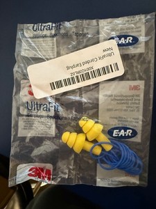 3M 340-4004, E-A-R UltraFit Earplugs, Corded, Poly Bag, NRR 25 dB, 1 Pair