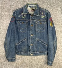 Vintage 70s Wrangler Jean Jacket Size 38 Small Denim USA Made Hand Embroidered
