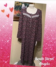 EILEEN WEST C5820133  BLACK FLORAL JERSEY COTTON LONG SLEEVE NIGHTGOWN  SMALL