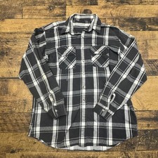 Plaid Flannel Shirt Long Sleeve Button Up Gray White Casual Workwear Size XL