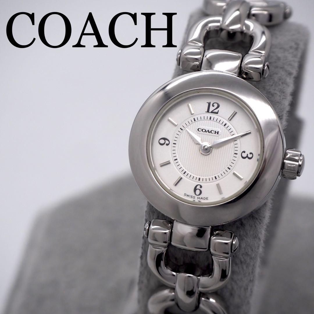 Good Condition COACH Watch with Box Ladies Silver White COACH,17359