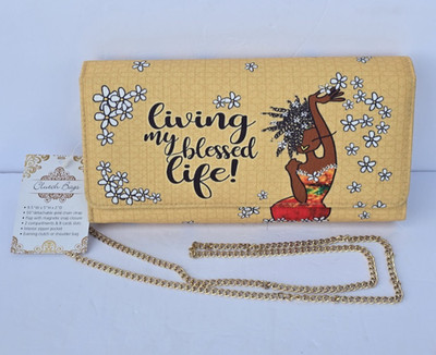 Living My Blessed Life Statement Clutch  Shoulder Handbag Purse Chain Strap