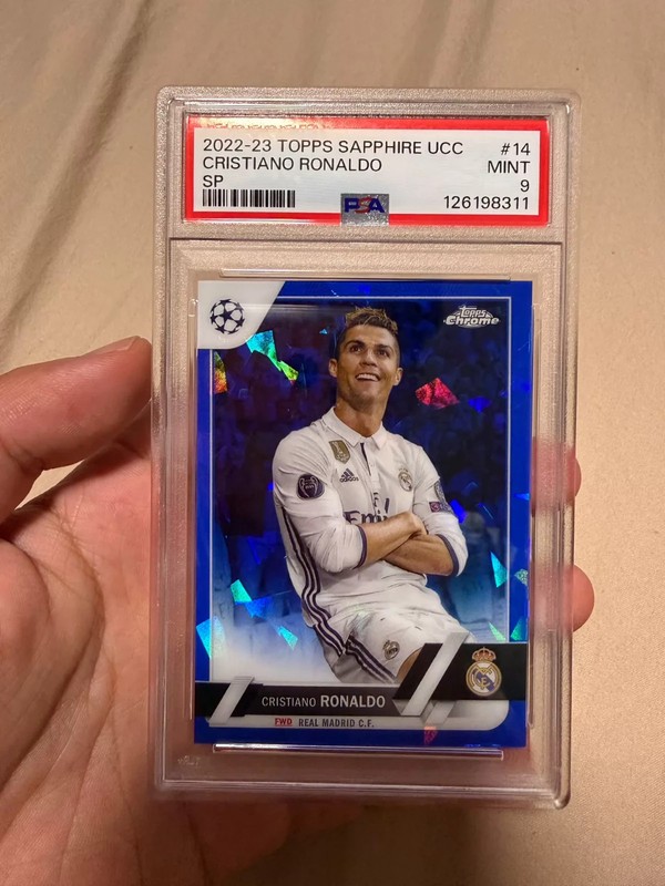 Cristiano Ronaldo 2022-23 UCC Sapphire SP Blue Ice PSA 9 Graded Slab #14