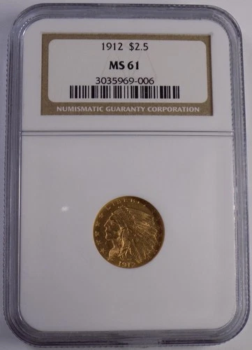 1912 $2 1/2 Indian quarter eagle gold coin NGC MS 61