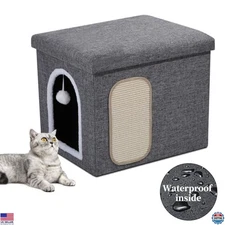 Cat Litter Box Enclosure Furniture, Foldable Hidden Litter Box with Mesh Storage