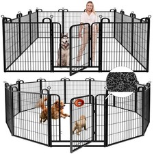 KFVIGOHO DOG PLAYPEN OUTDOOR 12 PANELS FENCE HEAVY DUTY MESH - BLACK