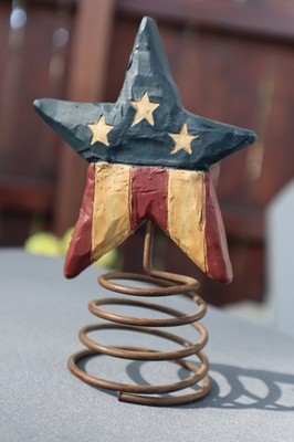 Rare Suzi Skoglund Blossom Bucket Patriotic Flag Star Tree Topper SUZI RESIN vtg