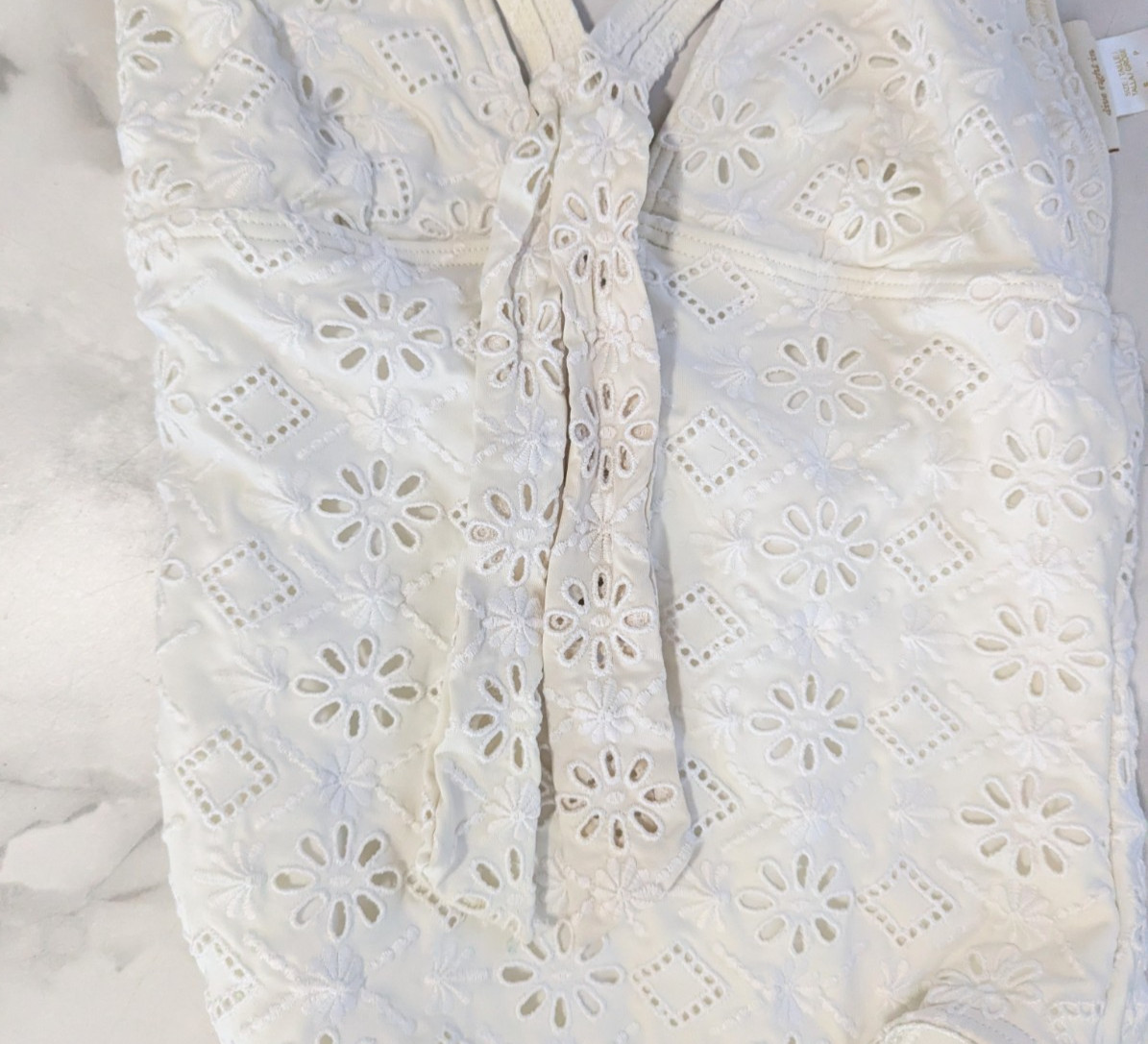 Kate Spade Eyelet One Piece Swimsuit Halter Plunge Cutout White Small S thumbnail 7