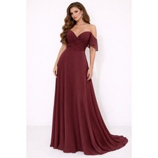 Morilee Evening Gown Dress Womens M-L Burgundy Chiffon Ruched Formal Elegant