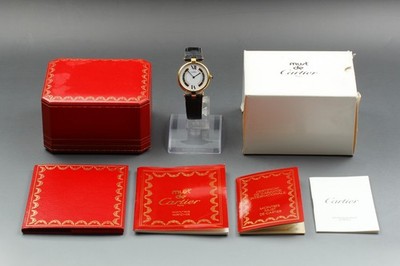 Full Set Near Mint Cartier LM Must de Vendome Vermeil 590003 30mm Quartz Unisex