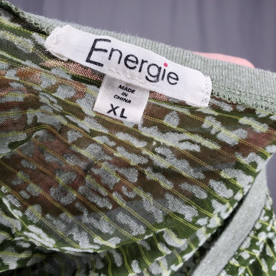 Energie Burnout Henley Shirt Juniors XL Green Sheer 3/4 Roll Sleeve Vneck Grunge - Image 3 of 4
