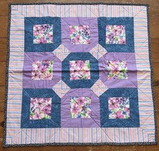 Floral Handmade Finished Quilt 29.5"x 29" Purple Blue Pink Lap Baby Wheelchair
